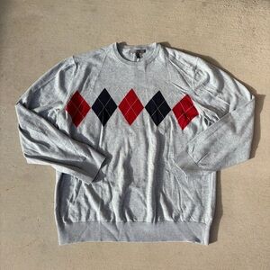 Gray Argyle Sweater with Red and Black Diamonds